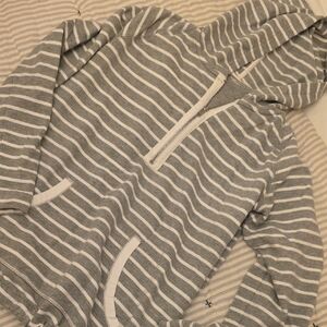 Gray and White Striped Hoodie